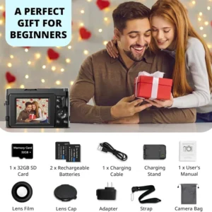 4K Digital Camera: 48MP Autofocus Vlogging Camera, Compact, Black