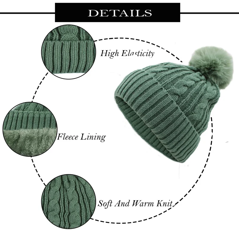 Pom Pom Beanie Women Winter Hat Knit Multicolor Acrylic One Size